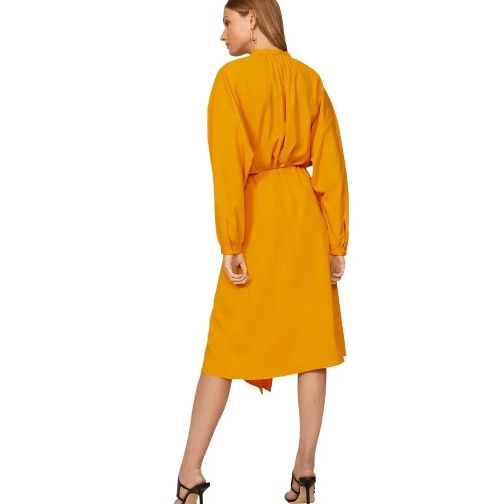 TOME Silk Drape Yellow Tie Bow Front Asymmetric Midi Skirt Womens Small Marigold